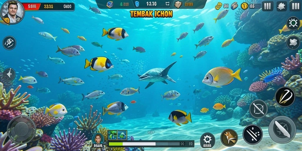 Screenshot gameplay 8II yang menampilkan aksi menembak ikan yang intens.