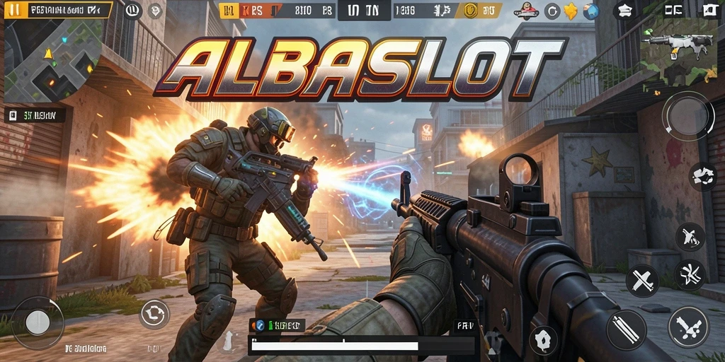 Tampilan gameplay mendebarkan ALBASLOT dalam aksi penuh.