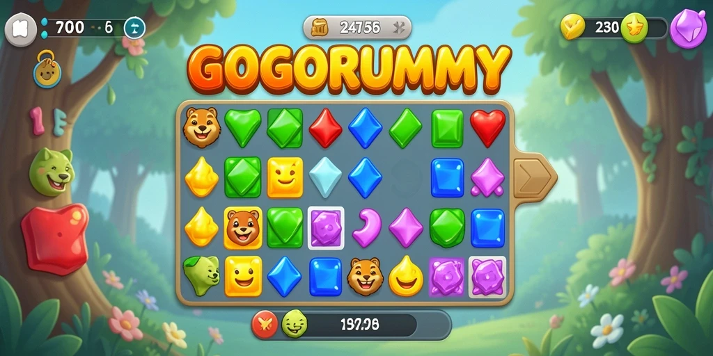 Tampilan gameplay GOGORUMMY yang menarik dengan mekanisme Match-3.
