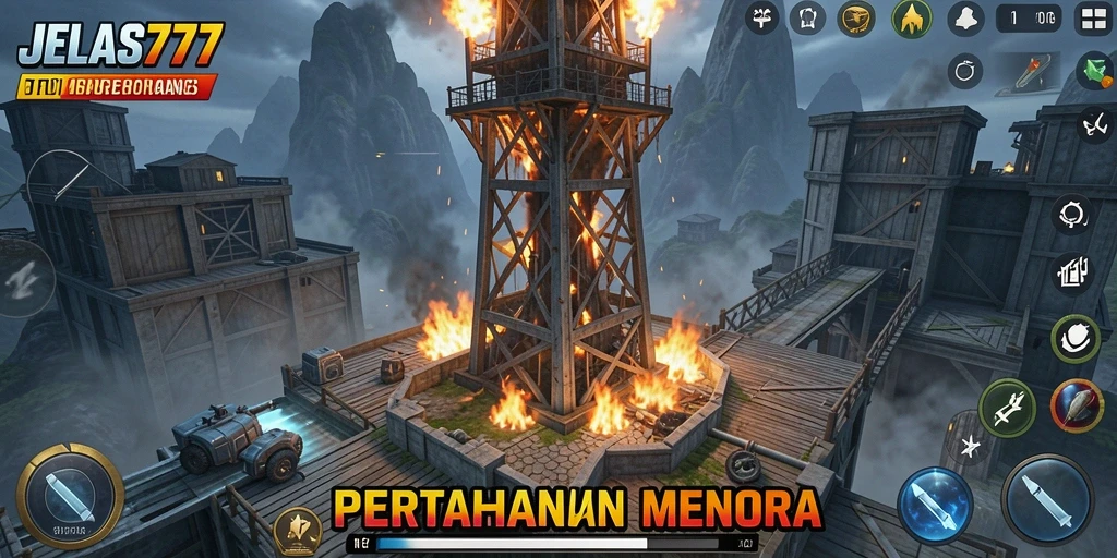 Tampilan gameplay JELAS777 yang menegangkan dalam Tower Defense.