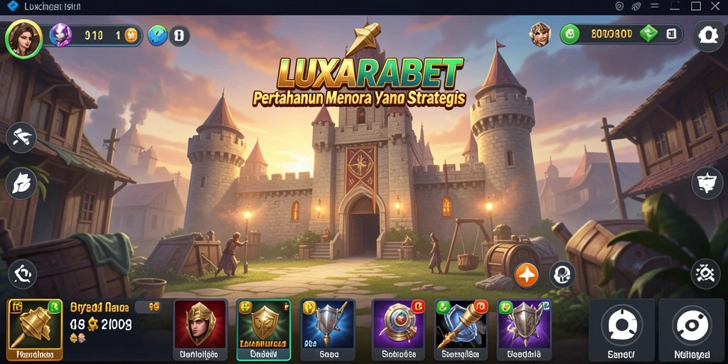 Tangkapan layar gameplay LUXARABET yang menarik dengan berbagai menara dan musuh.