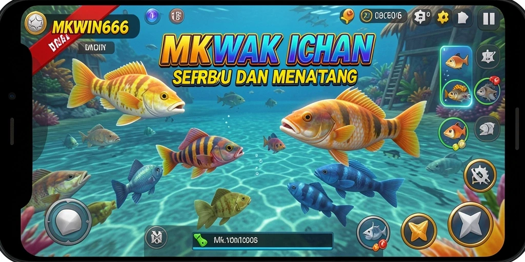 Screenshot utama MKWIN666 menampilkan aksi seru menembak ikan.