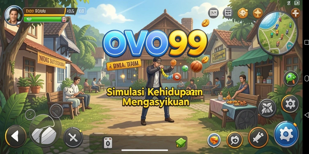Tampilan gameplay OVO99 yang menonjolkan interaksi sosial dan aktivitas sehari-hari.