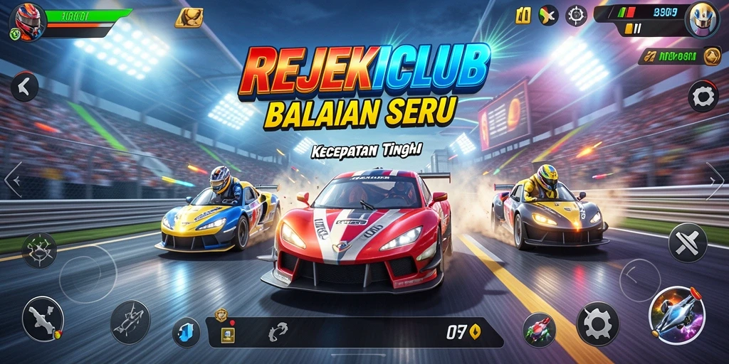 Gameplay balapan seru di REJEKICLUB dengan berbagai kendaraan.