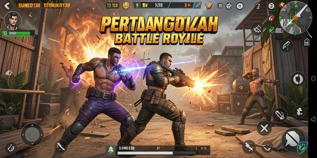 Tampilan gameplay <strong>SUNEO138</strong> saat pertempuran sengit di arena Battle Royale.