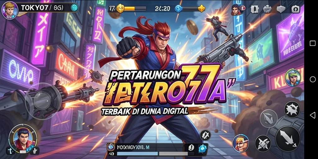 Tampilan atraktif gameplay TOKYO77 dengan aksi pertarungan seru.